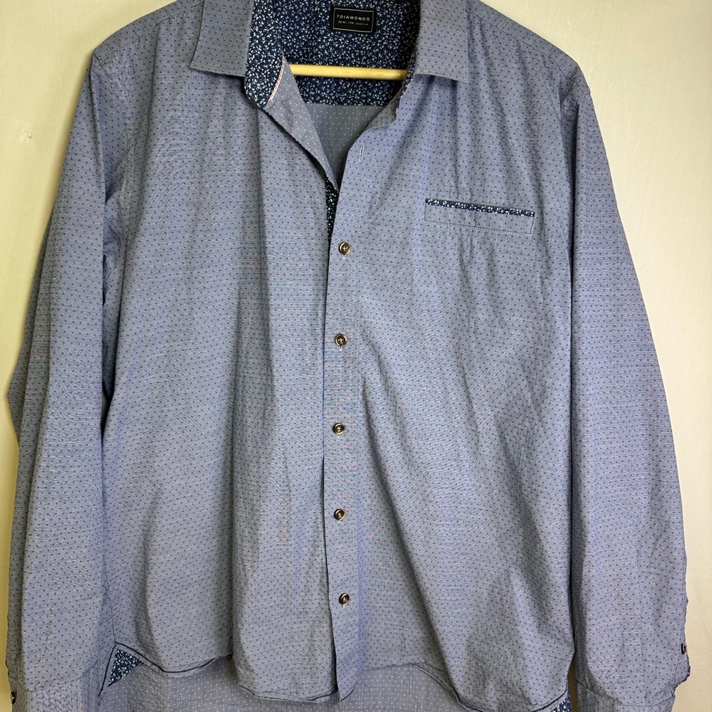 7 Diamonds Blue Patterned button up‎ Men's Shirt